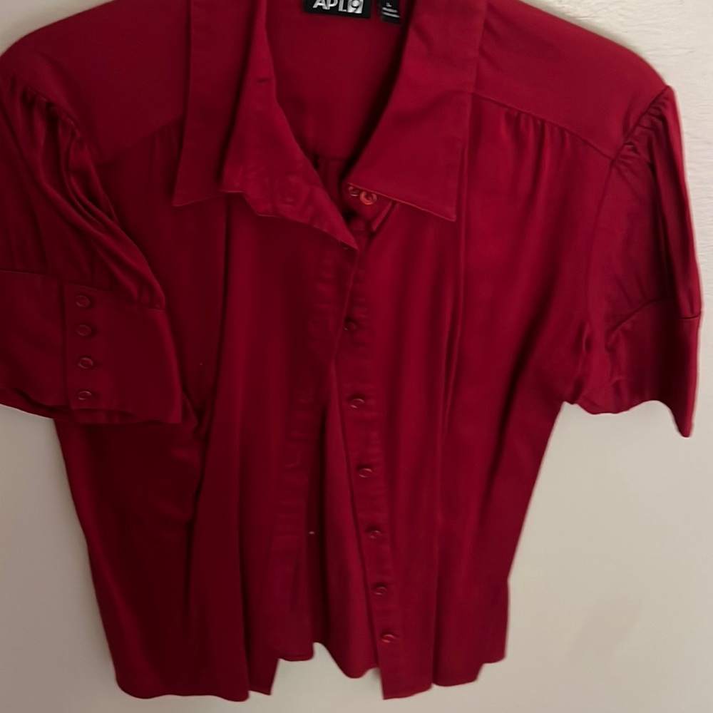 Red short sleeve button up shirt smoke free home